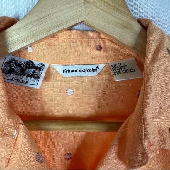 Richard Malcolm Light Orange Polka Dot Embroidered Linen Long Sleeve Button Down - Picture 4 of 4